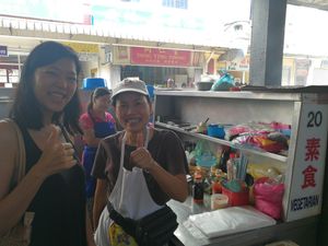 Stall owner :) at Miri Central Market - Vegetarian Stall in Miri
