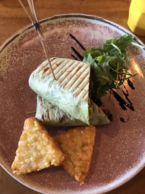 Vegan brekkie wrap with hash browns    at Lot Six Zero in Innaloo