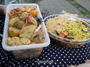 Large and small boxes full of amazing fresh vegan stuff! at Estin in Copenhagen