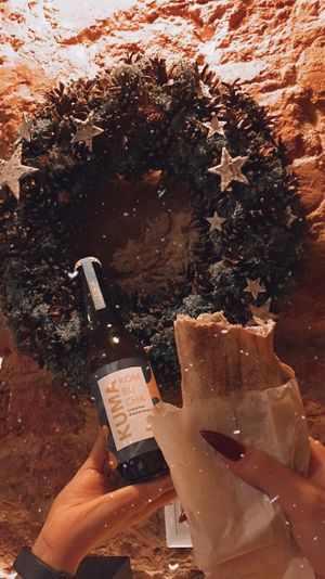 falafel roll tastes great with combucha at It's Falafel Baby in Lviv