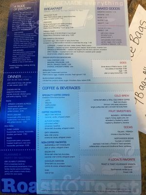 Menu back at Roast and Toast Cafe in Petoskey
