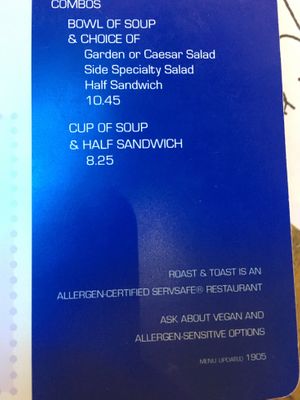 “Ask about vegan options” at the bottom. They will help you modify things on the menu to make them vegan at Roast and Toast Cafe in Petoskey