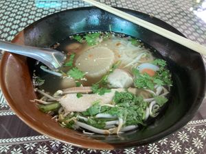 Noodle soup  at Suan Eakaparp Vegetarian - สวนเอกภาพ อาหารเจ素食餐廳 in Pattaya