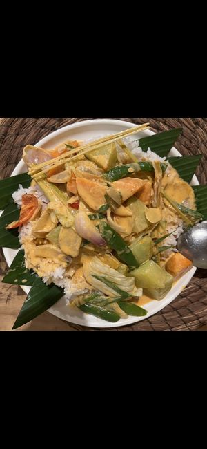 Vegetable curry and rice.   at Monkey Business in San Juan Siquijor