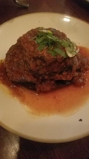 Grilled aubergine at The Real Greek - Old Spitalfields Market in East London