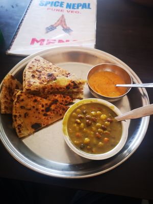 Paratha set (+curd, but not on photo) at Spice Nepal in Pokhara