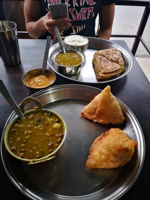 Samosa set and paratha set at Spice Nepal in Pokhara