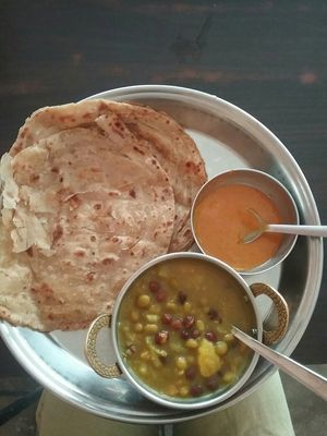 Paratha tarkari set at Spice Nepal in Pokhara