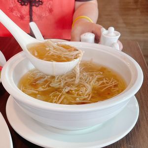 Peach gum and wild bamboo “shark fin” ($16)- love this the most! Hot and comforting
  at New Fut Kai Vegetarian 新佛界素食 in Central Singapore