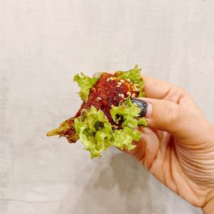 Korean spicy chicken - made of jackfruit! So interesting! at New Fut Kai Vegetarian 新佛界素食 in Central Singapore