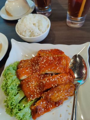 Vegan duck with rice at New Fut Kai Vegetarian 新佛界素食 in Central Singapore
