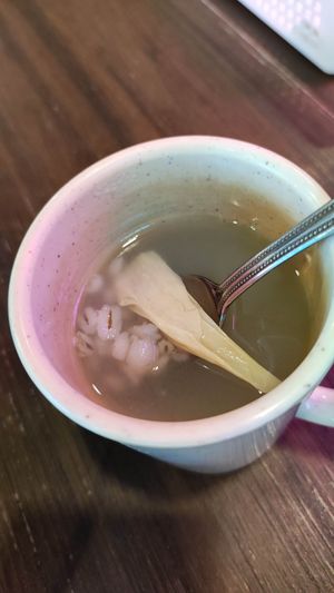 Inhouse barley beancurd stick drink at New Fut Kai Vegetarian 新佛界素食 in Central Singapore