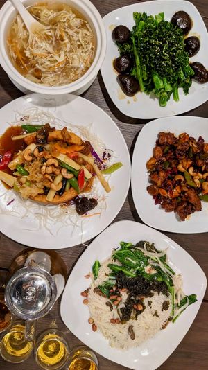 Vegan Peach Gum and Wild Bamboo Pith Sharksfin Soup, Kailan with Mushroom, Sweet Potato Ring, Gongbao Lion’s Mane Mushroom, Xinghua Fried Mazu Beehoon at New Fut Kai Vegetarian 新佛界素食 in Central Singapore