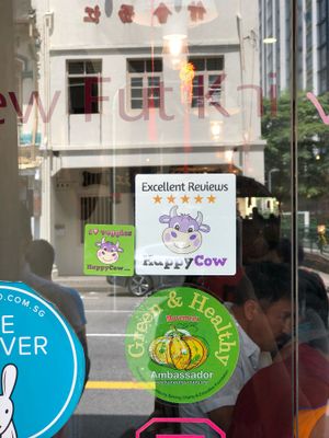 Happycow decal at New Fut Kai Vegetarian 新佛界素食 in Central Singapore
