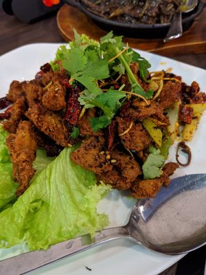 Crispy ma la chicken at New Fut Kai Vegetarian 新佛界素食 in Central Singapore
