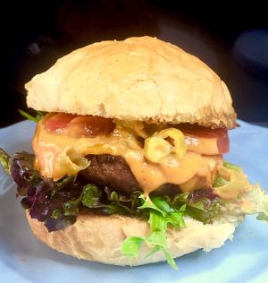 Nicely Spicy Moving Mountains burger at Lil Mama's Vegan Kitchen in Paignton