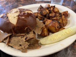 Beefless Weck with home fries   at Betty's in Buffalo