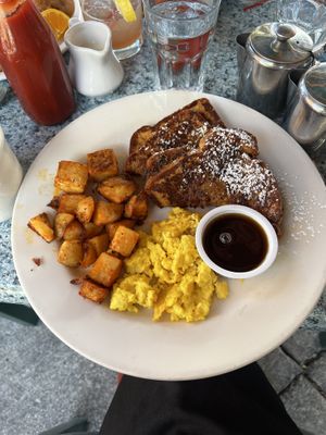 Vegan French toast, potatoes, and just eggs. Vegan sausage (not photographed).  at Betty's in Buffalo