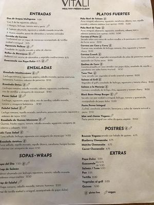 The menu at Vitali in Panama City
