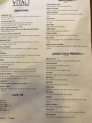 The menu  at Vitali in Panama City