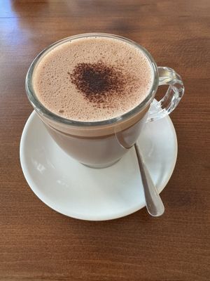 Hot chocolate made with Oatly - perfect amount of chocolate flavour  at Cafe Mutin in Geneva