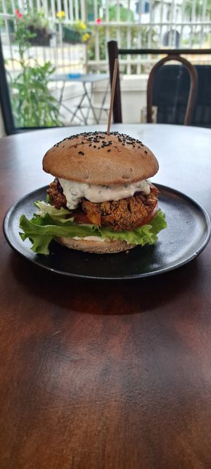 Crispy Portobelo burger at Cafe Mutin in Geneva
