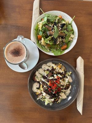 Hot chocolate, chimichurri bowl, pancake with scrambled tofu and other deliciousness   at Cafe Mutin in Geneva