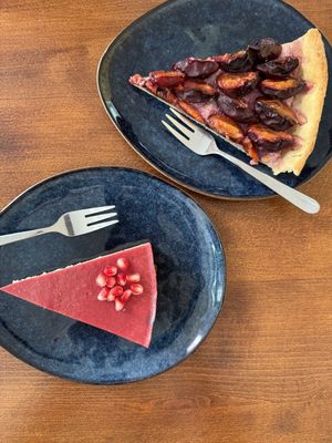 Lemon Cheesecake and a dessert special they had that week - plum tart   at Cafe Mutin in Geneva