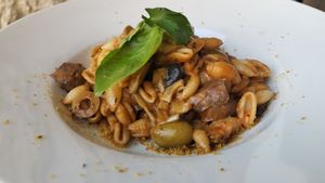 Pasta with artichokes and green olives at Cafe Mutin in Geneva