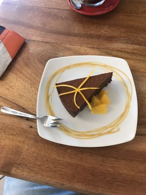 Raw chocolate orange cake at Cafe Mutin in Geneva