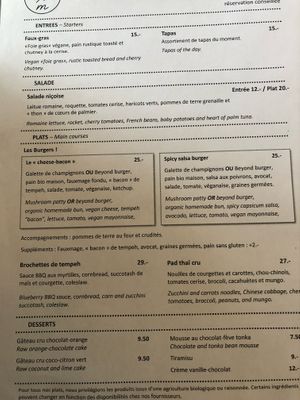 Menu at Cafe Mutin in Geneva