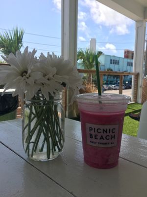 Great smoothie with a cute view!  at Picnic Beach in Gulf Shores