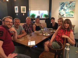 Tour goers in Chapel Arts Cafe   at The Herbitour in Bath