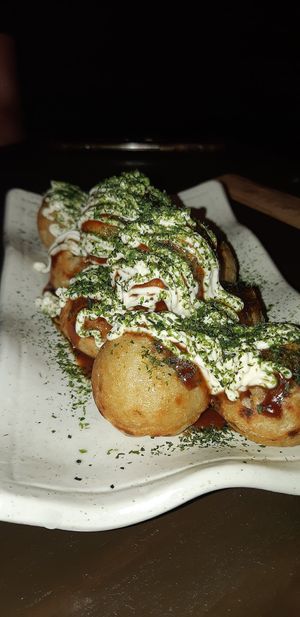 Traditional okonomiyaki minus the fish. at Matsuri in Osaka