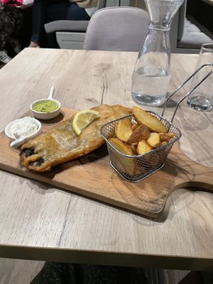 “Fish and chips” very oily and bland  at Manna 68 in Gdansk