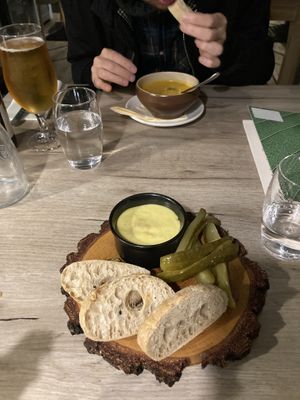 Lentil and truffle foie gras and pumpkin soup   at Manna 68 in Gdansk