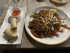 Chow Mein and Thai spring rolls  at Manna 68 in Gdansk