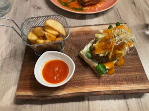 No fish burger on waffle  at Manna 68 in Gdansk