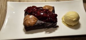 Brownie with ice cream at Manna 68 in Gdansk