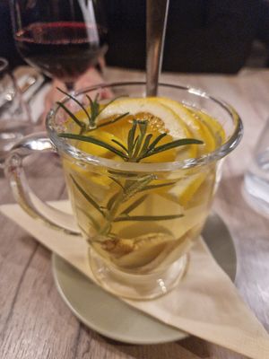 Lemon and rosemary fusion drink, which she refilled with hot water free of charge at Manna 68 in Gdansk