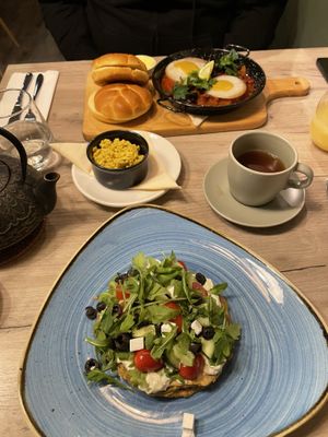Shakshuka + scrambled tofu and brioche and the omlette  at Manna 68 in Gdansk