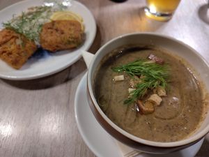 Porcini mushroom soup, jackfruit nori rolls at Manna 68 in Gdansk