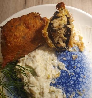 Inside jackfruit "fish" at Manna 68 in Gdansk