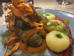 Polish-style Cabbage Rolls filled with Buckwheat & Soy Mince  at Manna 68 in Gdansk