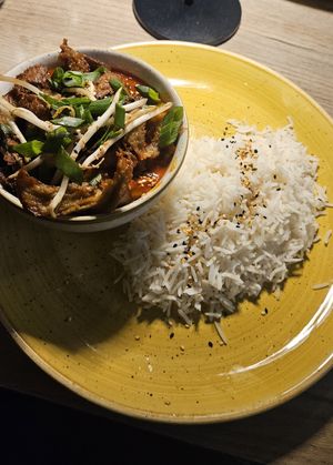 Vegan duck with rice at Manna 68 in Gdansk