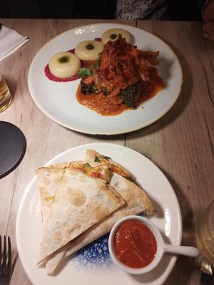 Quesedilla and cabbage rolls (with more dumplings 😊). at Manna 68 in Gdansk