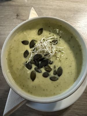 Zucchini and broccoli cream soup  at Manna 68 in Gdansk