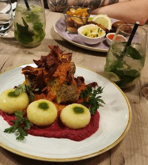 Cabbage rolls with very delicious potato things at Manna 68 in Gdansk