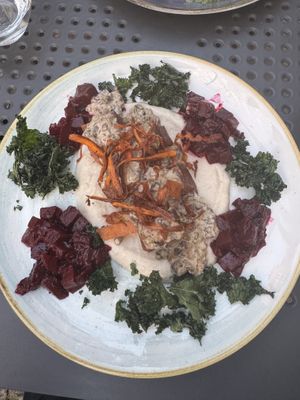 3D printed steak with mushrooms, beets and kale    at Manna 68 in Gdansk