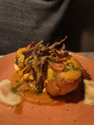 Cauliflower flower steak with oyster mushrooms on at Manna 68 in Gdansk